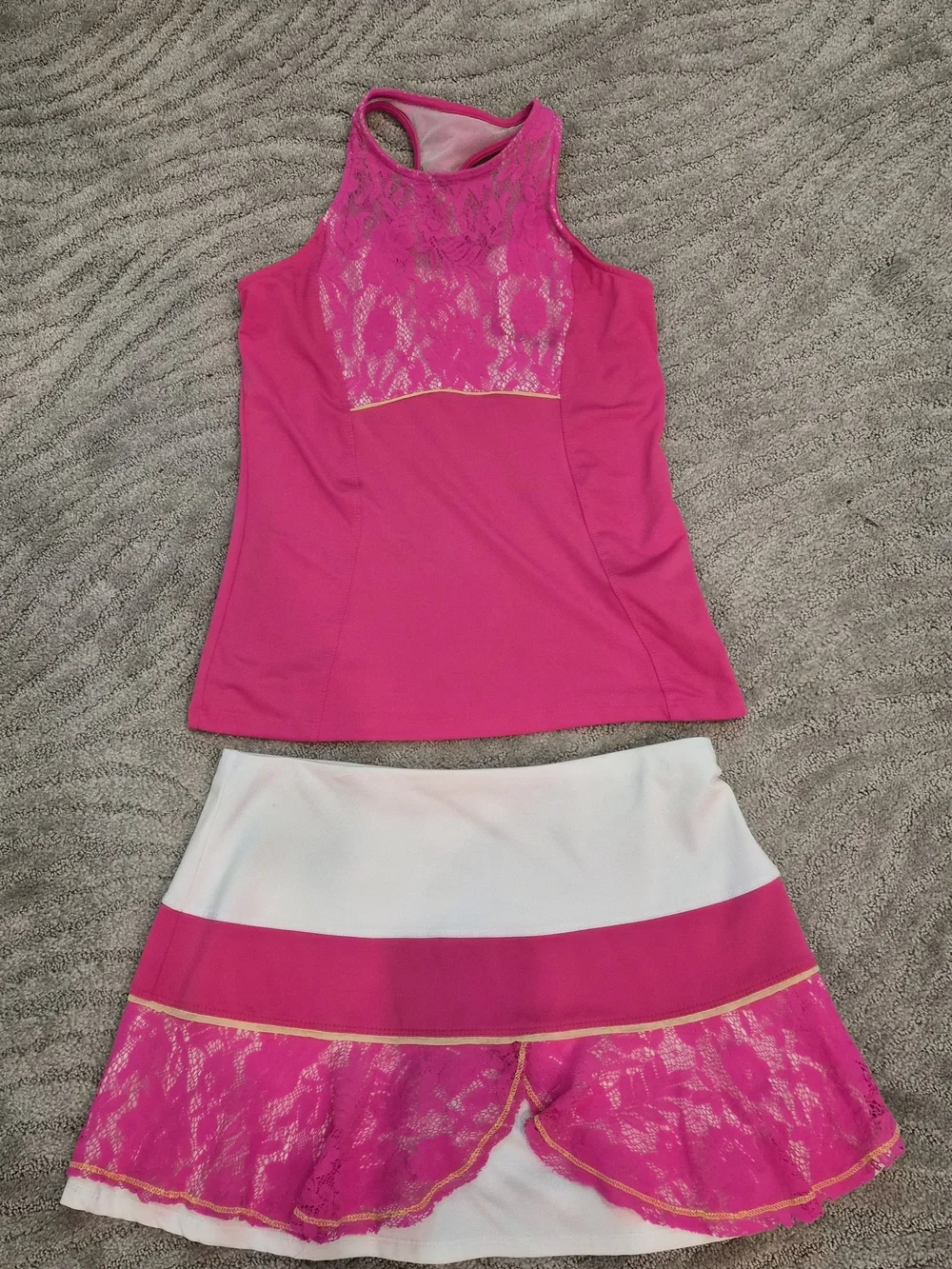 2 Piece - Lucky In Love - Hot Pink Lace-Trim Tennis Skirt with Tennis Tank -S/M - Picture 1 of 5